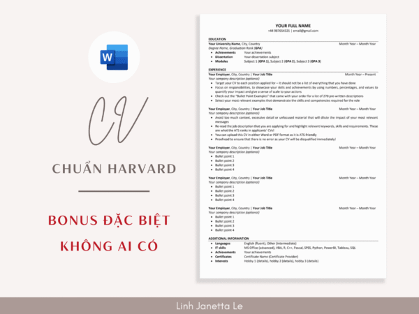 Mẫu CV 1 trang bằng tiếng Anh chuẩn Harvard