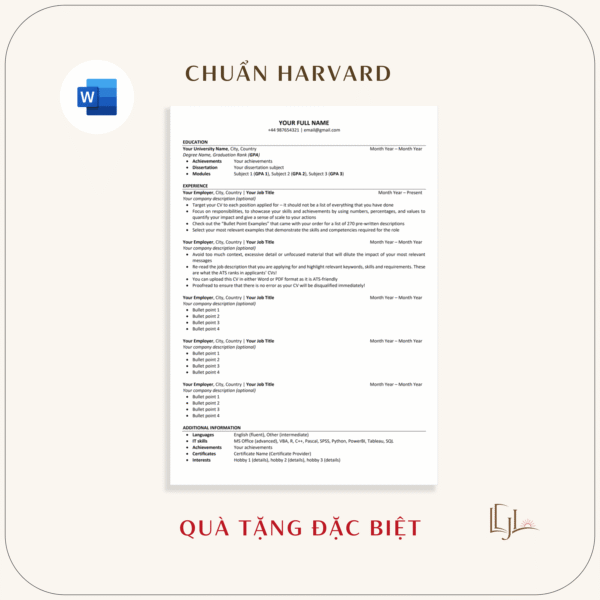 Mẫu CV bằng tiếng Anh chuẩn Harvard