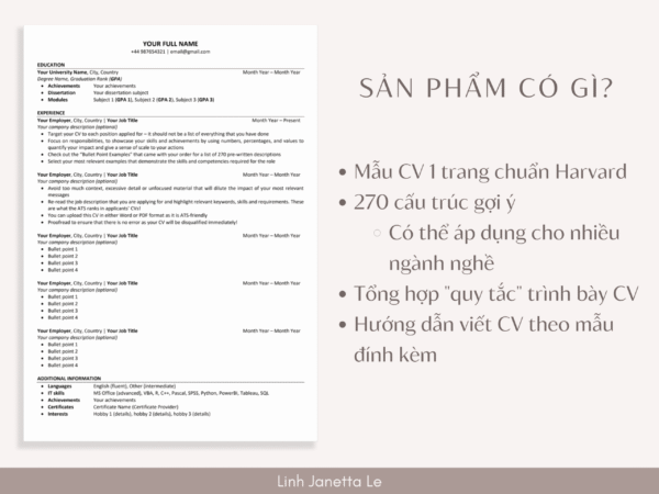 Mẫu CV 1 trang bằng tiếng Anh chuẩn Harvard